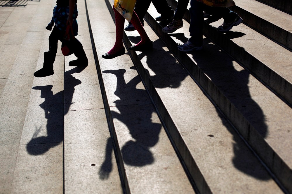 School children walk on the street in Philadelphia, Pa.