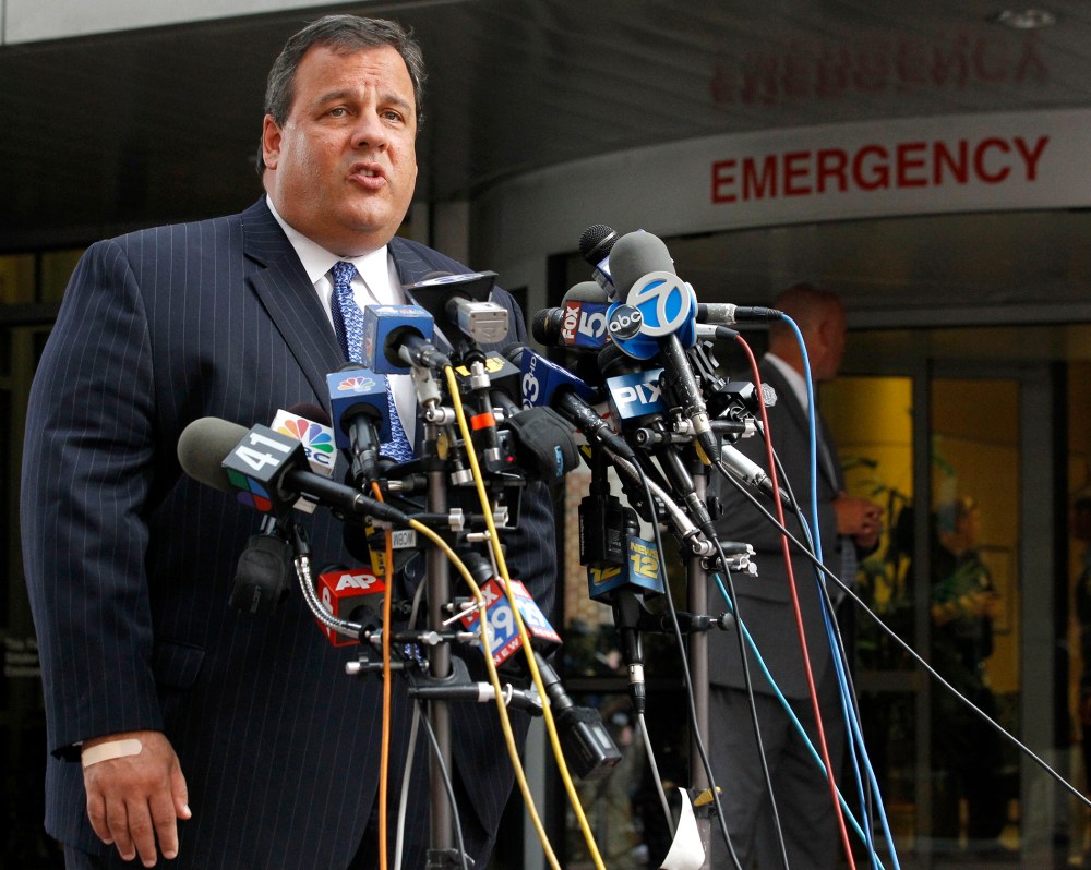 New Jersey Gov. Chris Christie talks to the media, Thursday, July 28, 2011, in Somerville, N.J.