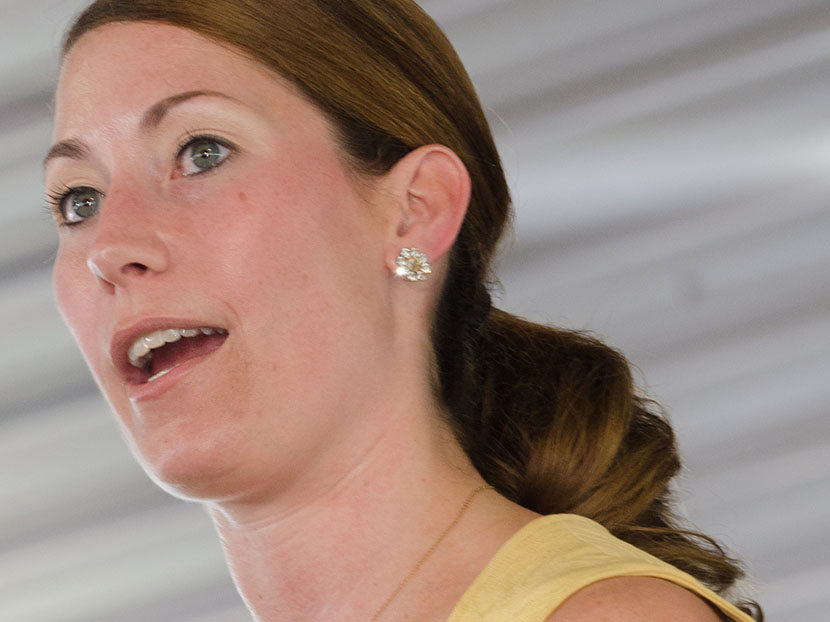 Alison Lundergan Grimes, who is running for Secretary of State in Kentucky, speaks at the 131th annual Fancy Farm Picnic, Aug, 6, 2011 in Fancy Farm, Ky. (Photo by Daniel R. Patmore/AP)