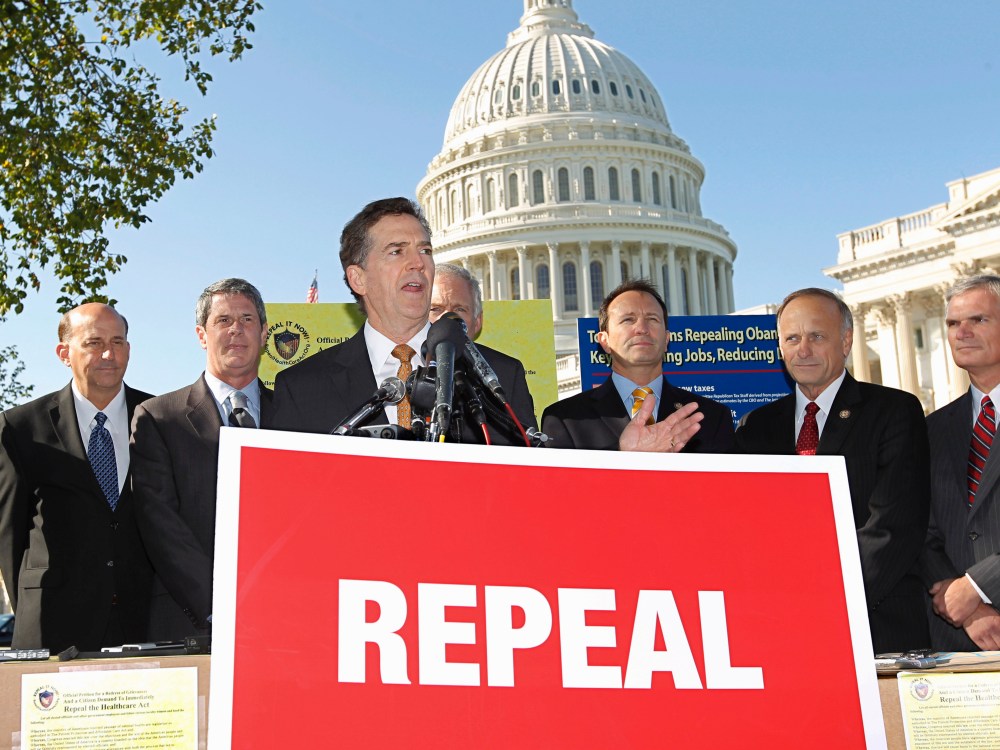 File Photo: Sen. Jim DeMint, R-SC, center, joins other conservatives lawmakers to criticize President Obama's national health care plan, often called "Obamacare," Wednesday, Oct. 5, 2011, during a news conference on Capitol Hill in Washington. The...