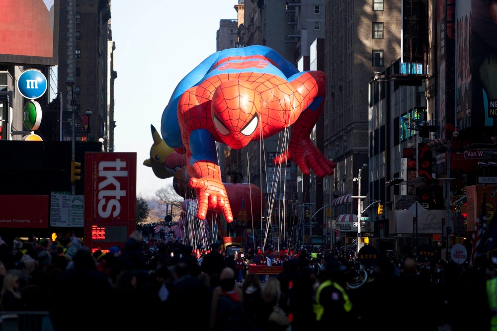 The "Spiderman" float is seen during the Macy's Thanksgiving Day Parade in Times Square in New York on Nov. 24, 2011. (Photo by Andrew Burton/AP)