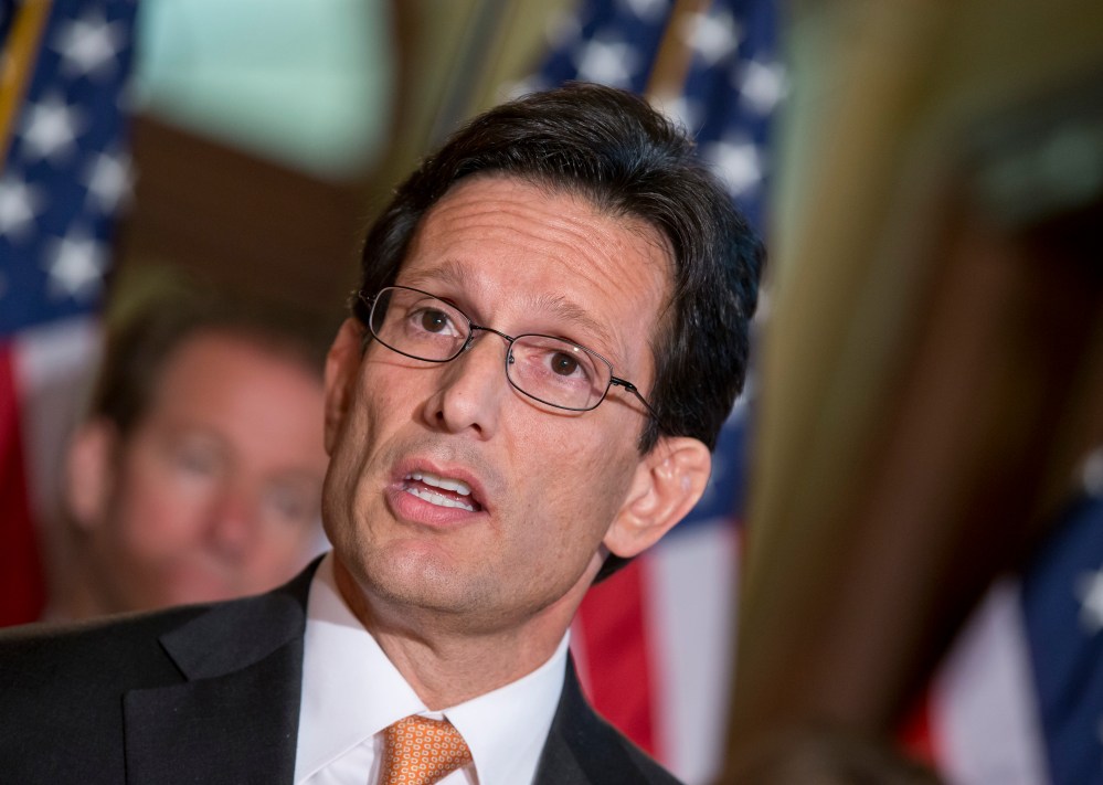 File photo: House Majority Leader Eric Cantor, R-Va., and the House GOP leadership respond to President Barack Obama's remarks to the nation's governors earlier today about how to fend off the impending automatic budget cuts Feb. 25, 2013. (Photo by: J...