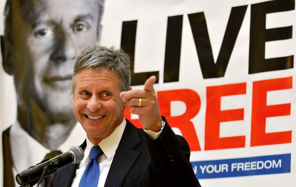 Former New Mexico Gov. Gary Johnson at a news conference during which he announced he was seeking a presidential nomination as a Libertarian, at the State Capitol in Santa Fe, N.M., Dec. 28, 2011. (Photo by Eddie Moore/Albuquerque Journal/AP)