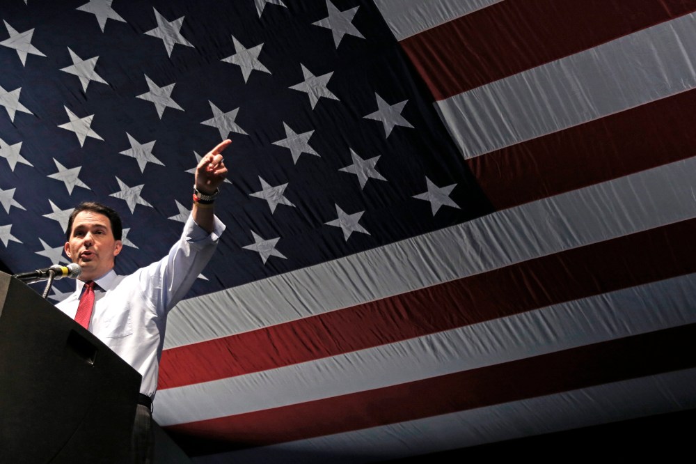 Wisconsin Gov. Scott Walker speaks at the Republican party of Wisconsin State Convention Saturday on May 3, 2014, in Milwaukee.