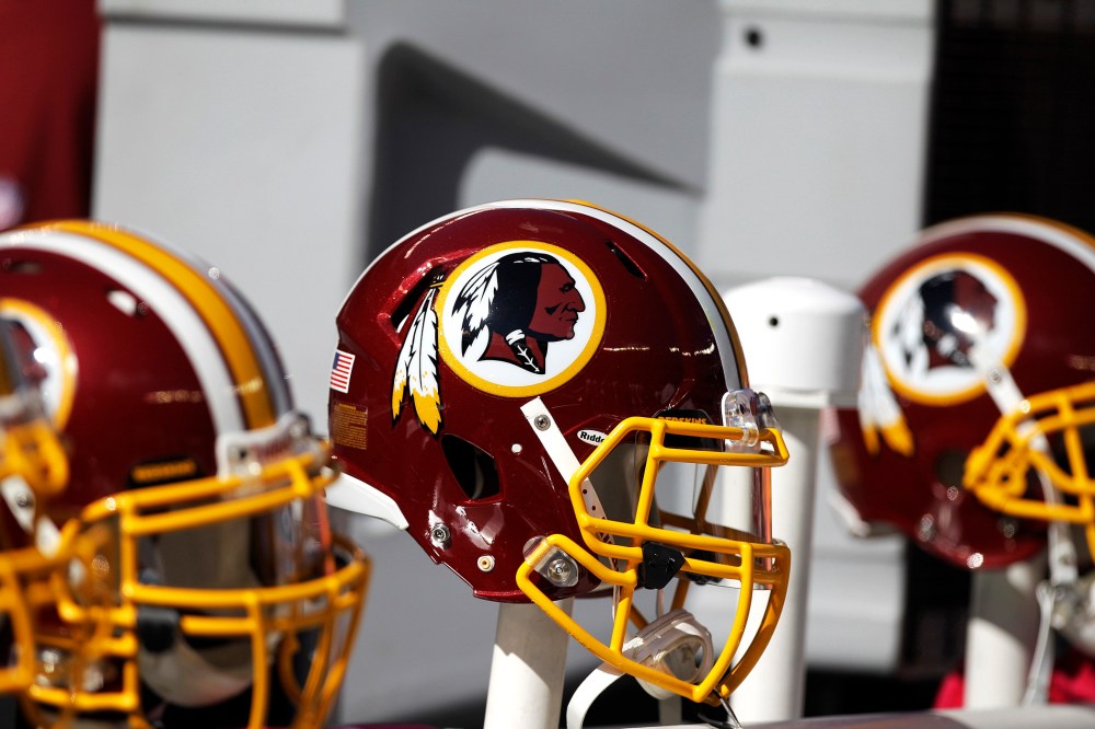 In this Oct. 21, 2012 file photo, Washington Redskins helmets are shown during the first half of an NFL football game in East Rutherford, N.J.