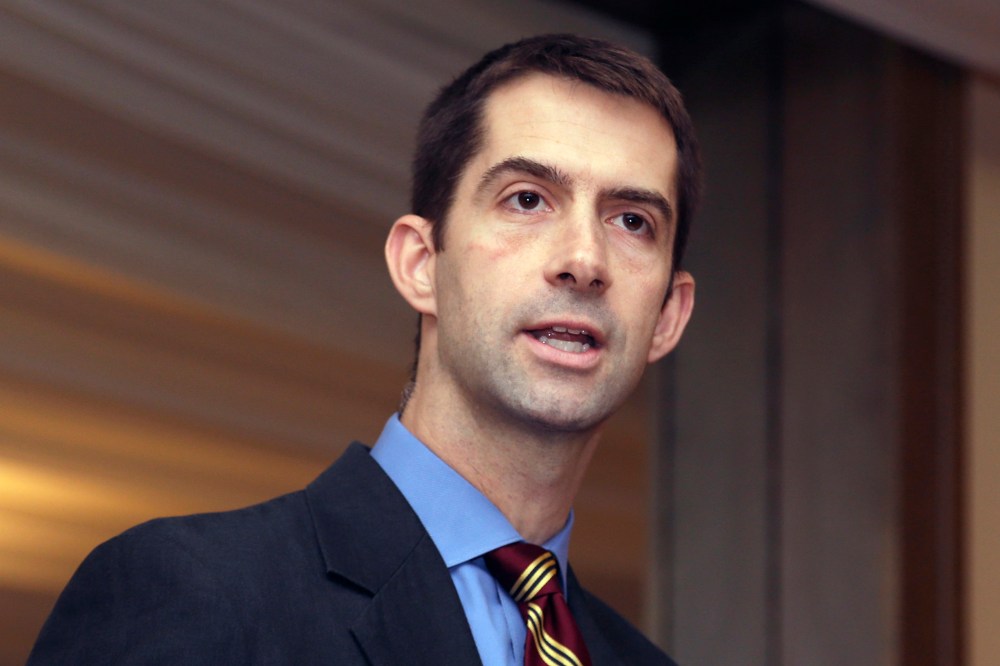 U.S. Rep. Tom Cotton, R-Ark., speaks at a meeting of university officials in Little Rock, Ark., Nov. 1, 2013.