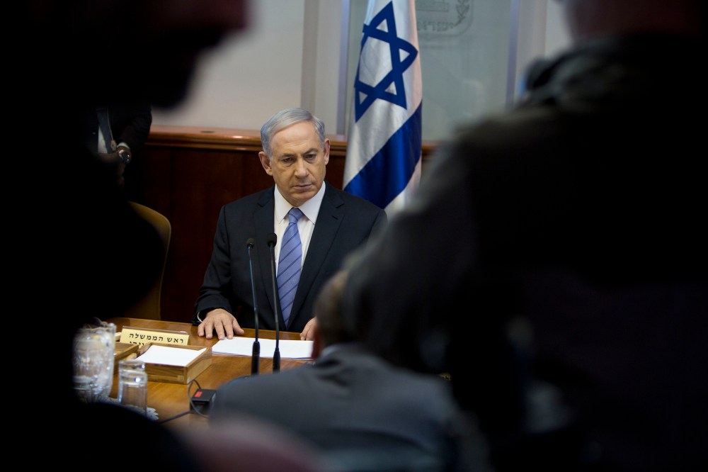 Israeli Prime Minister Benjamin Netanyahu attends a weekly cabinet meeting in Jerusalem, Jan. 4, 2015. (Photo by Oded Balilty/Pool/AP)