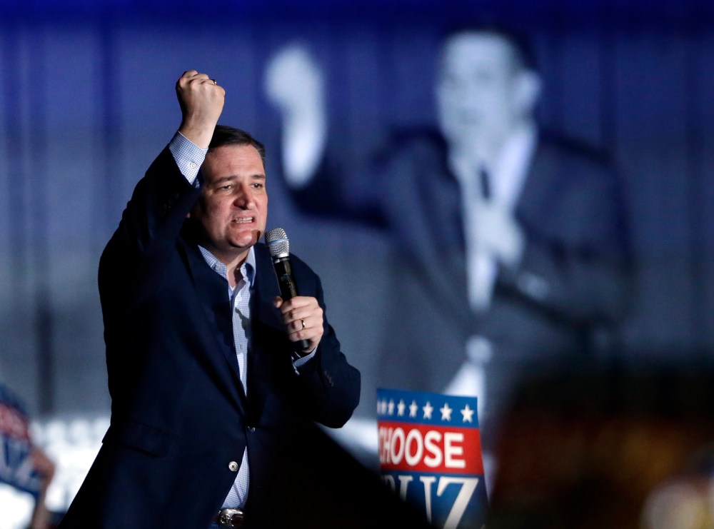 Republican presidential candidate Sen. Ted Cruz, R-Texas, speaks during a rally at the Indiana State Fairgrounds in Indianapolis, May 2, 2016. (Photo by Michael Conroy/AP)