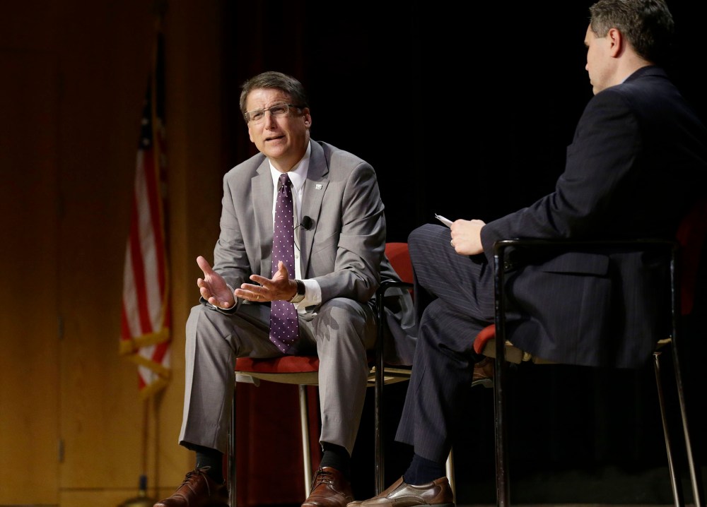 North Carolina Gov. Pat McCrory makes remarks concerning House Bill 2 while speaking during a government affairs conference in Raleigh, N.C., May 4, 2016. (Photo by Gerry Broome/AP)