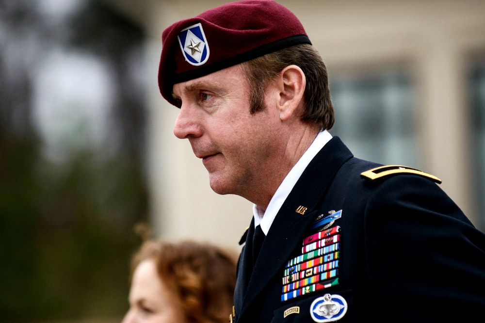 Brig. Gen. Jeffrey Sinclair leaves the courthouse following a day of motions, March 4, 2014, at Fort Bragg, N.C.