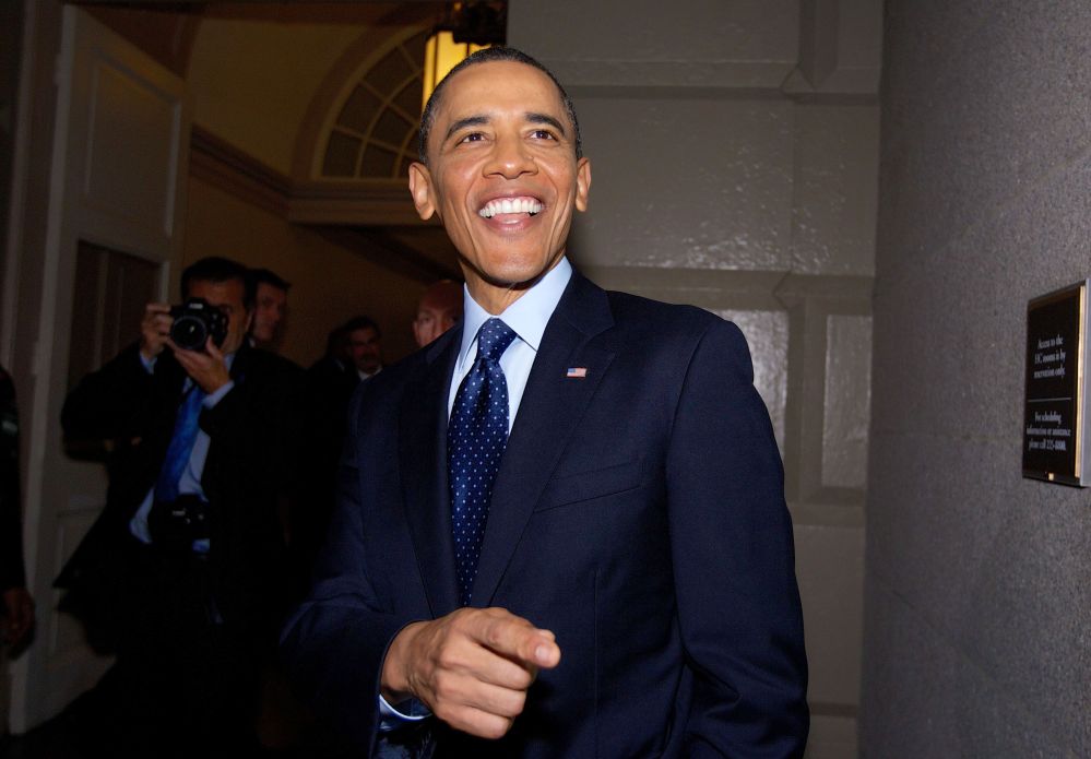 Barack Obama talks to reportersPresident Barack Obama meets with Republicans in the US Capitol, Washington, D.C., America - 13 Mar 2013 (Rex Features via AP Images)
