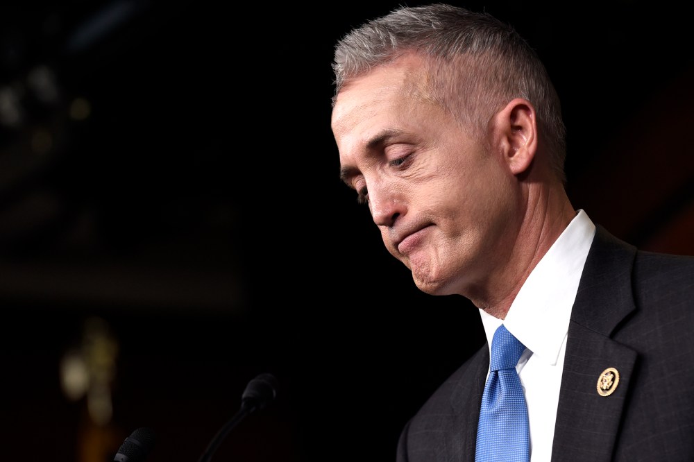 House Select Committee on Benghazi Chairman Rep. Trey Gowdy, R-S.C. reacts to a question during a news conference on Capitol Hill in Washington, D.C., March 3, 2015. (Photo by Susan Walsh/AP)