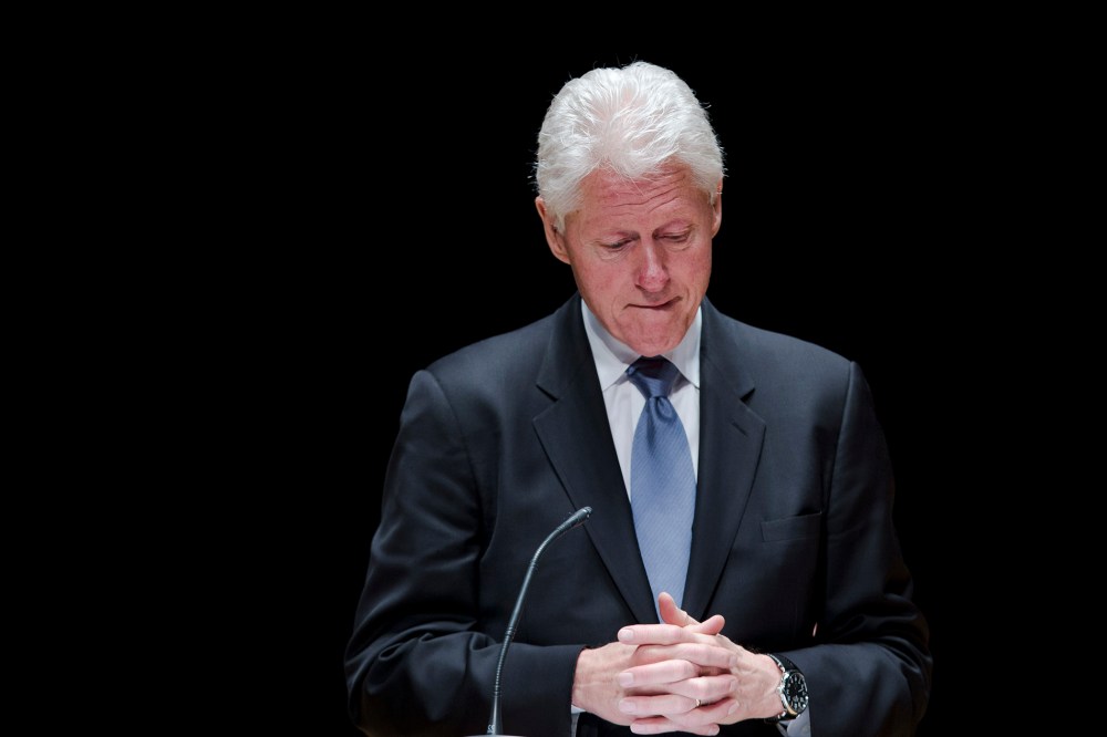 Former President Bill Clinton speaks during a public memorial service for Philadelphia Inquirer co-owner Lewis Katz, June 4, 2014, at Temple University in Philadelphia, Pa.