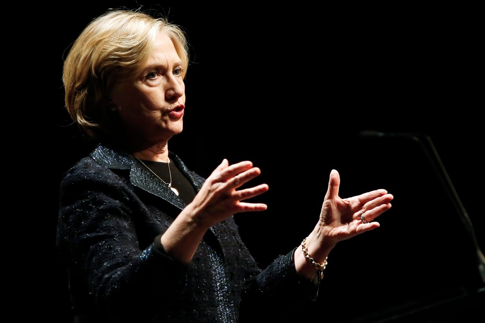 Former U.S. Secretary of State Hillary Rodham Clinton speaks at a Winnipeg Chamber of Commerce luncheon in Winnipeg, Manitoba, Jan. 21, 2015. (Photo by John Woods/The Canadian Press/AP)