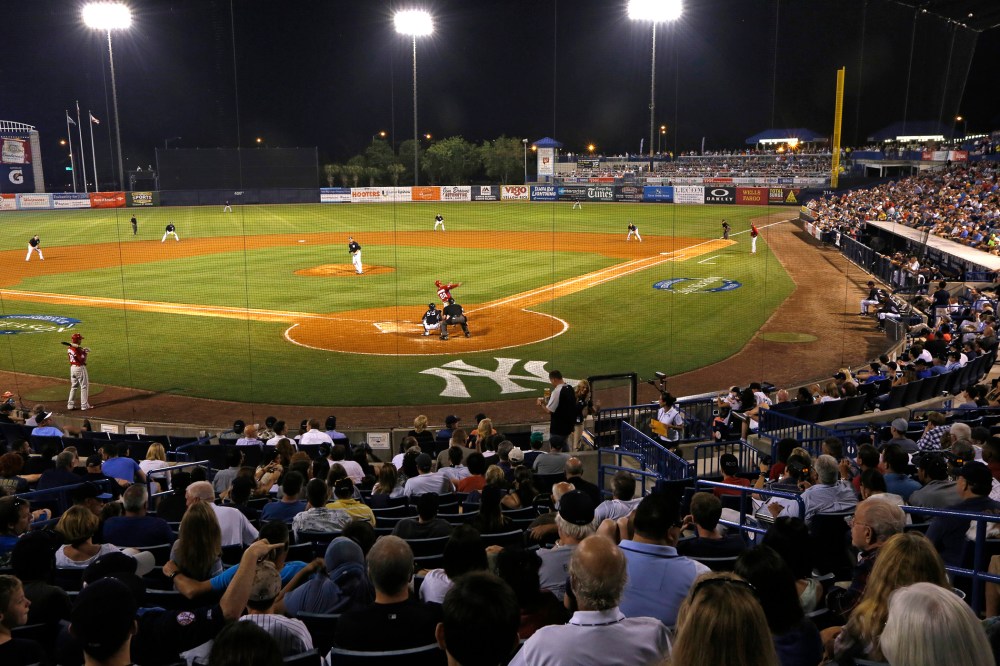 Fans watch an exhibition baseball game between the New York Yankees and the Philadelphia Phillies in Tampa, Fla., March 19, 2015. (Photo by Kathy Willens/AP)