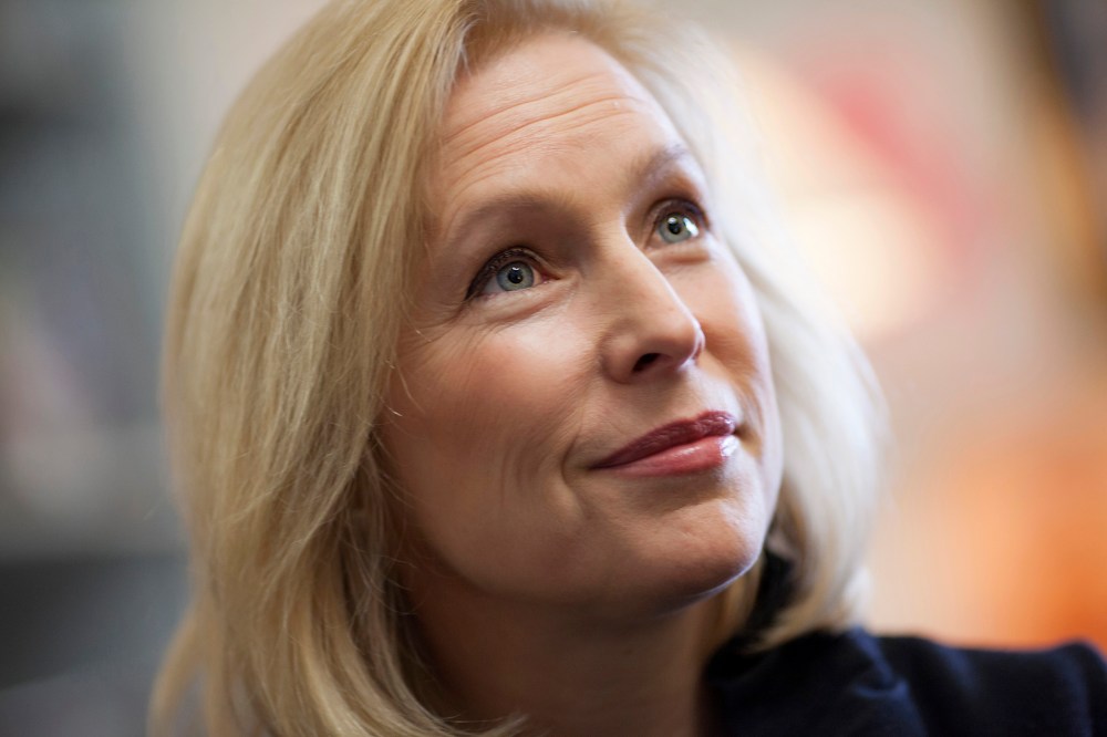 This photo taken Jan. 21, 2014 shows Sen. Kirsten Gillibrand, D-N.Y., during an interview with The Associated Press in her Capitol Hill office in Washington. (Photo by J. Scott Applewhite/AP)
