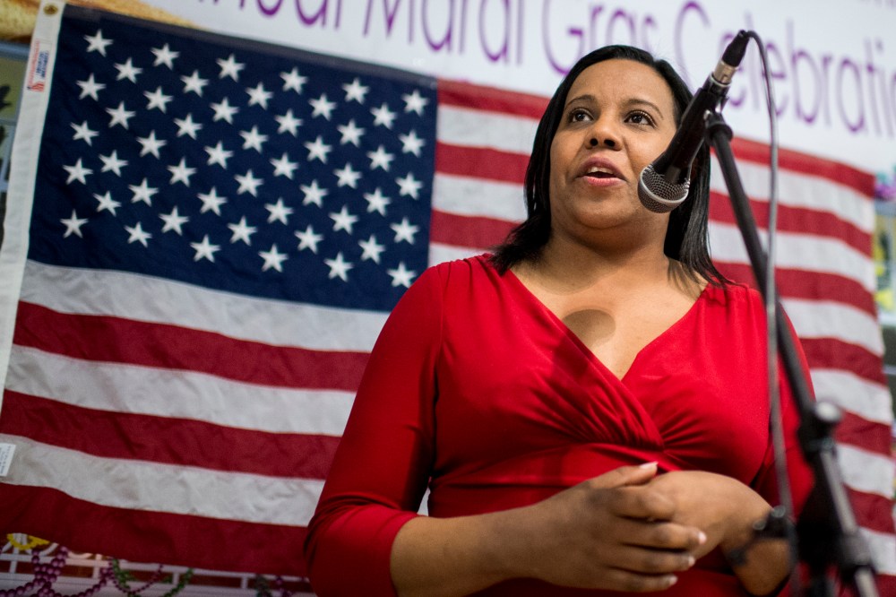 Virginia Democratic Party Chair and state delegate Charniele Herring speaks in Alexandria, Va., on on March 1, 2014. (Photo by Bill Clark/CQ Roll Call/Getty)