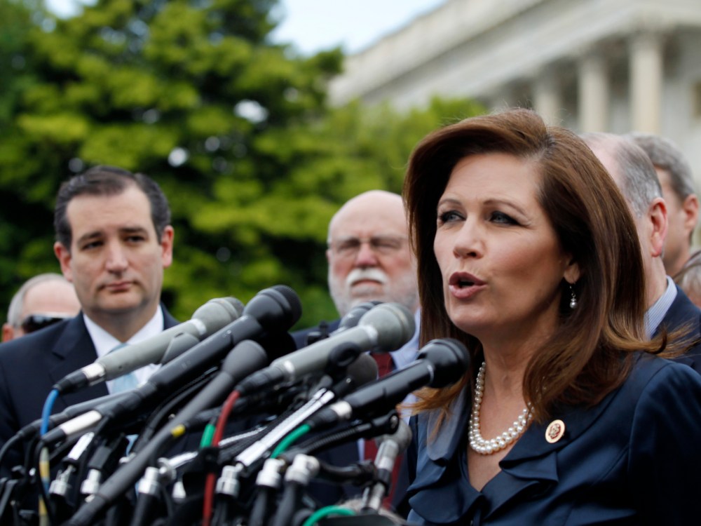 File photo: Rep. Michele Bachmann, R-Minn. chair of the Tea Party Caucus speaks on Capitol Hill in Washington, Thursday, May 16, 2013. (Photo by Molly Riley/AP Photo)