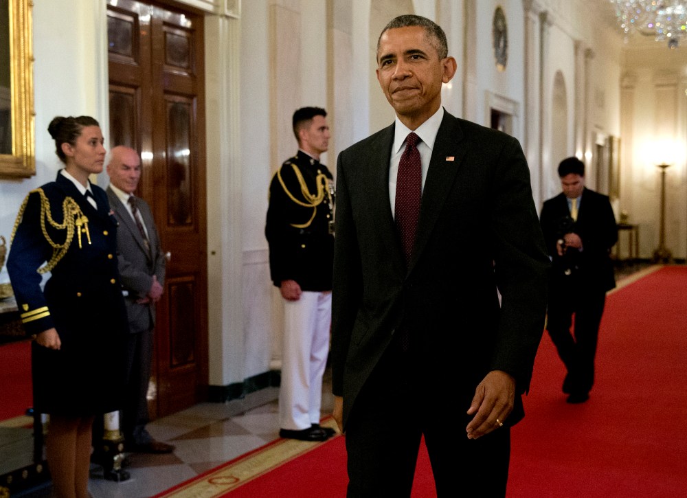 President Barack Obama arrives in the East Room of the White House in Washington, June 2, 2015. (Photo by Carolyn Kaster/AP)