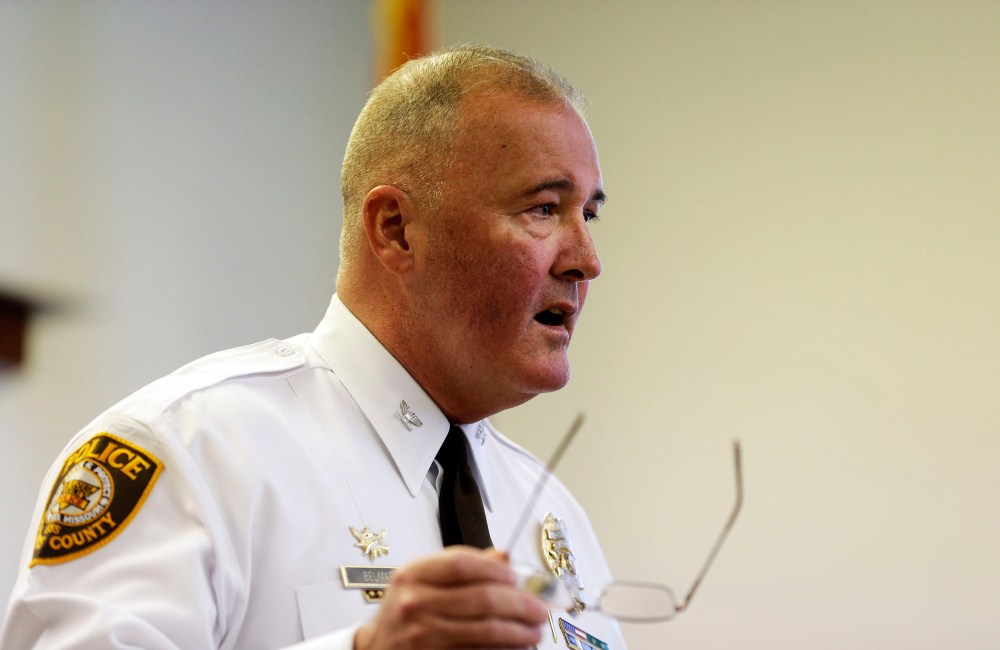 St. Louis County Police Chief Jon Belmar speaks during a news conference on Nov. 3, 2014, in Clayton, Mo.