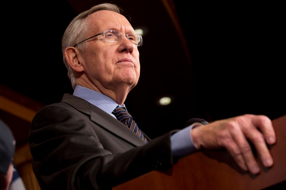 Senate Majority Leader Harry Reid (D-Nev.) pauses during a news conference on Capitol Hill in Washington on Nov. 21, 2013.