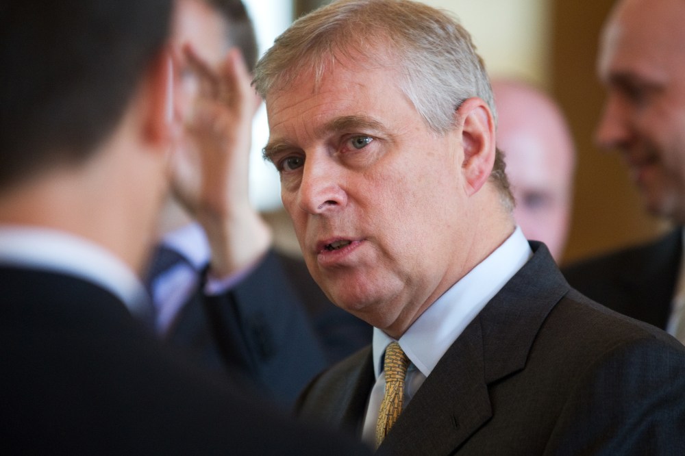 Prince Andrew, Duke of York, visits Georg August University in Goettingen, Germany on June 3, 2014. (Swen Pförtner/picture-alliance/DPA/AP)