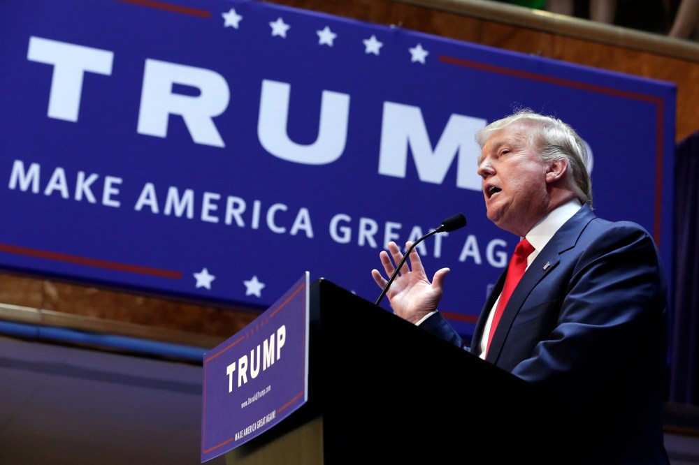 Developer Donald Trump delivers remarks during his announcement that he will run for president of the United States, in the lobby of Trump Tower, New York, June 16, 2015. (Photo by Richard Drew/AP)