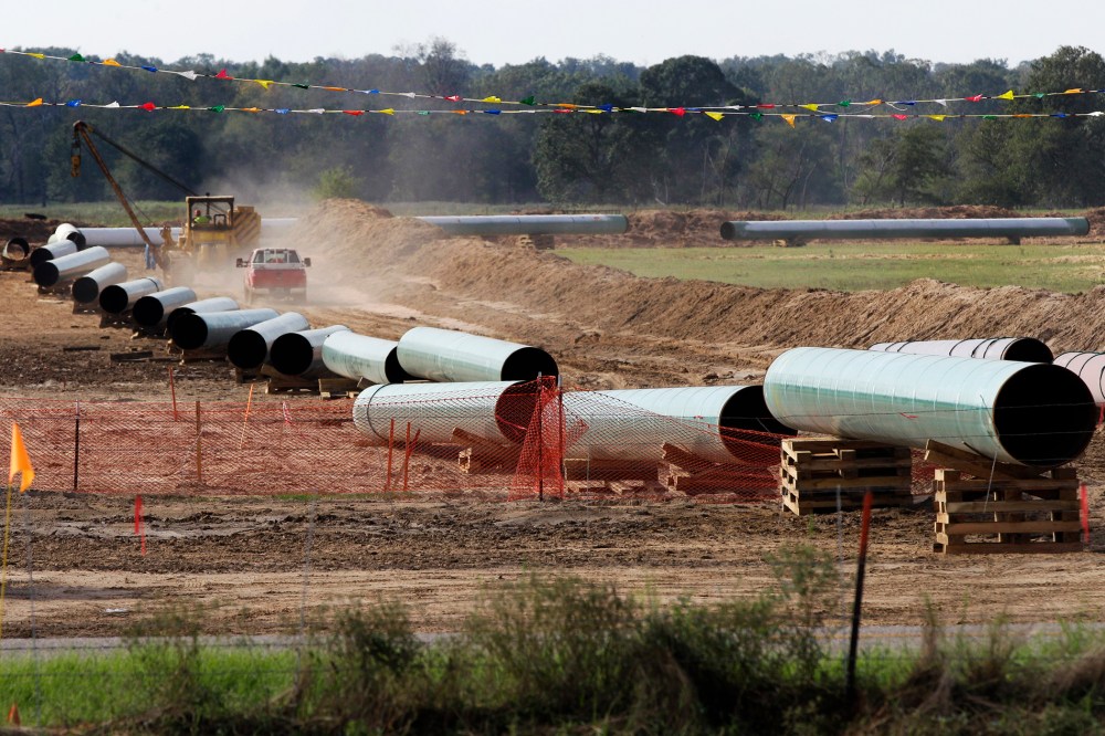 Large sections of pipe are shown in Sumner, Texas on Oct. 4, 2012. Safety regulators have quietly placed two extra conditions on construction of TransCanada Corp.'s Keystone XL oil pipeline after learning of potentially dangerous construction defects invo
