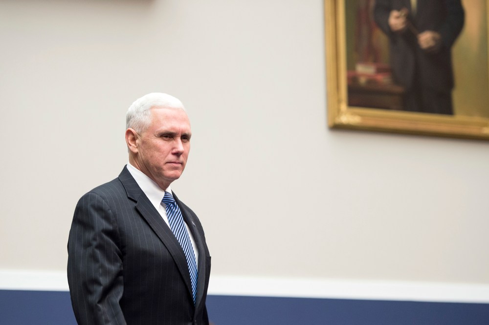 Gov. Mike Pence, R-Ind., arrives to testify during a hearing on Wednesday, Feb. 4, 2015 in Washington, D.C. (Photo By Bill Clark/CQ Roll Call/AP)