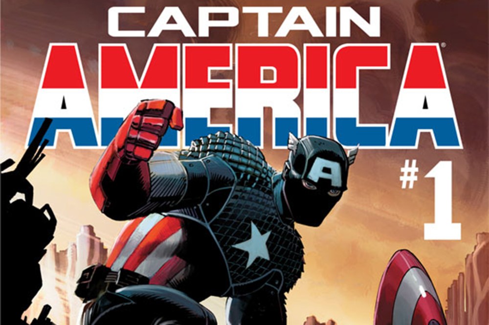 The cover of a "Captain America" comic.