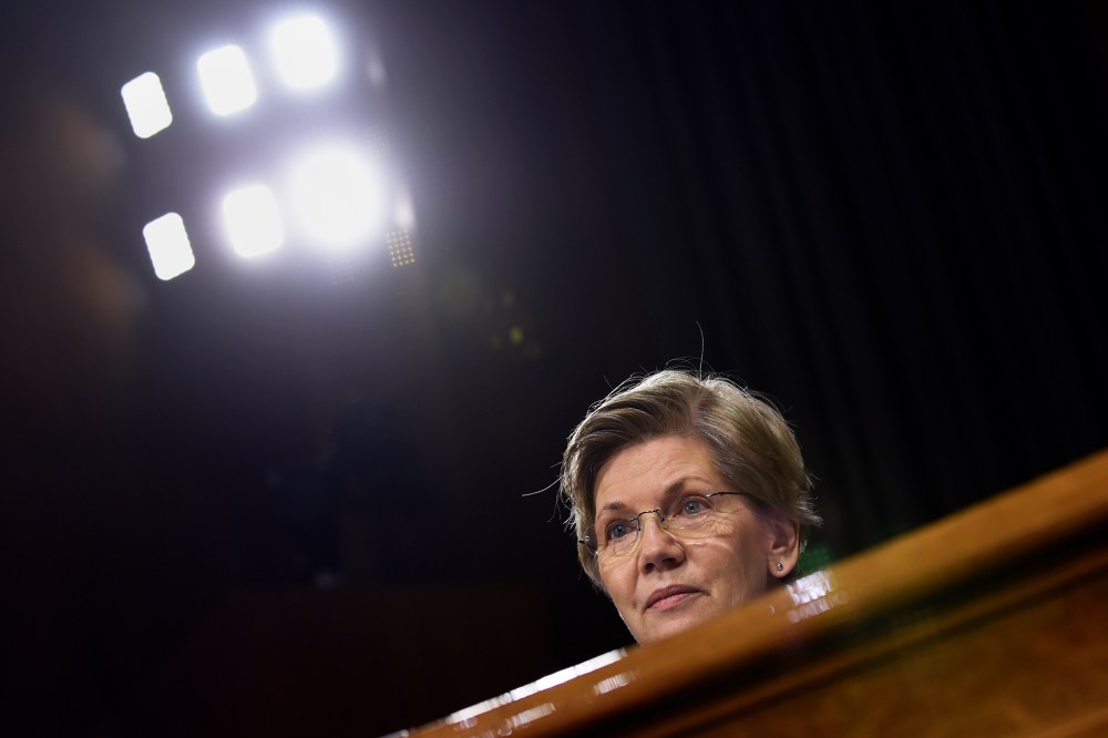 Sen. Elizabeth Warren, D-Mass., listens to testimony on Capitol Hill in Washington, D.C., on Feb. 24, 2015. (Photo by Susan Walsh/AP)