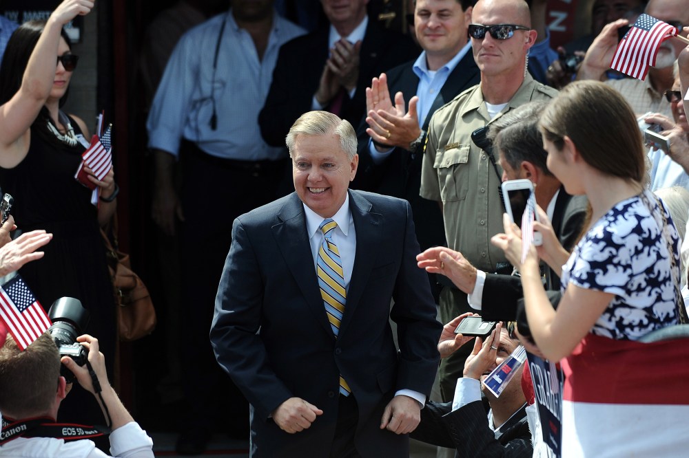 Sen. Lindsey Graham, R-S.C. arrives to announce his bid for the presidency, June 1, 2015, in Central, S.C. (Photo by Rainier Ehrhardt/AP)