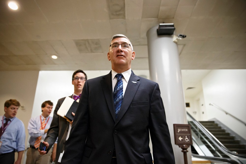 After finishing with a series of votes, Sen. John Walsh, D-Mont., leaves the Capitol, June 3, 2014, in Washington, D.C.