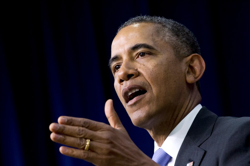 President Barack Obama gestures as he speaks during an Expanding College Opportunity event, Jan. 16, 2014.