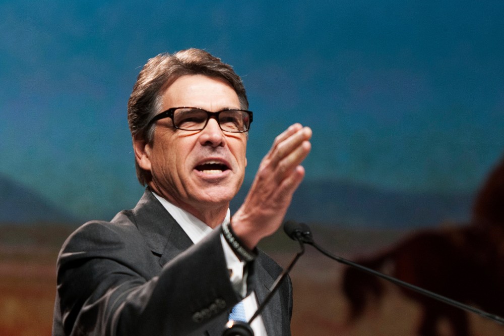 Gov. Rick Perry gives a speech during the Texas GOP Convention in Fort Worth, Texas on Thursday, June, 5, 2014.