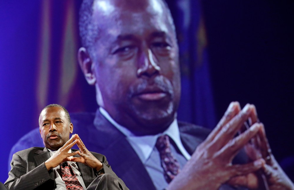Republican presidential candidate Ben Carson speaks at the National Sheriffs’ Association presidential forum, June 30, 2015, in Baltimore. (Photo by Patrick Semansky/AP)