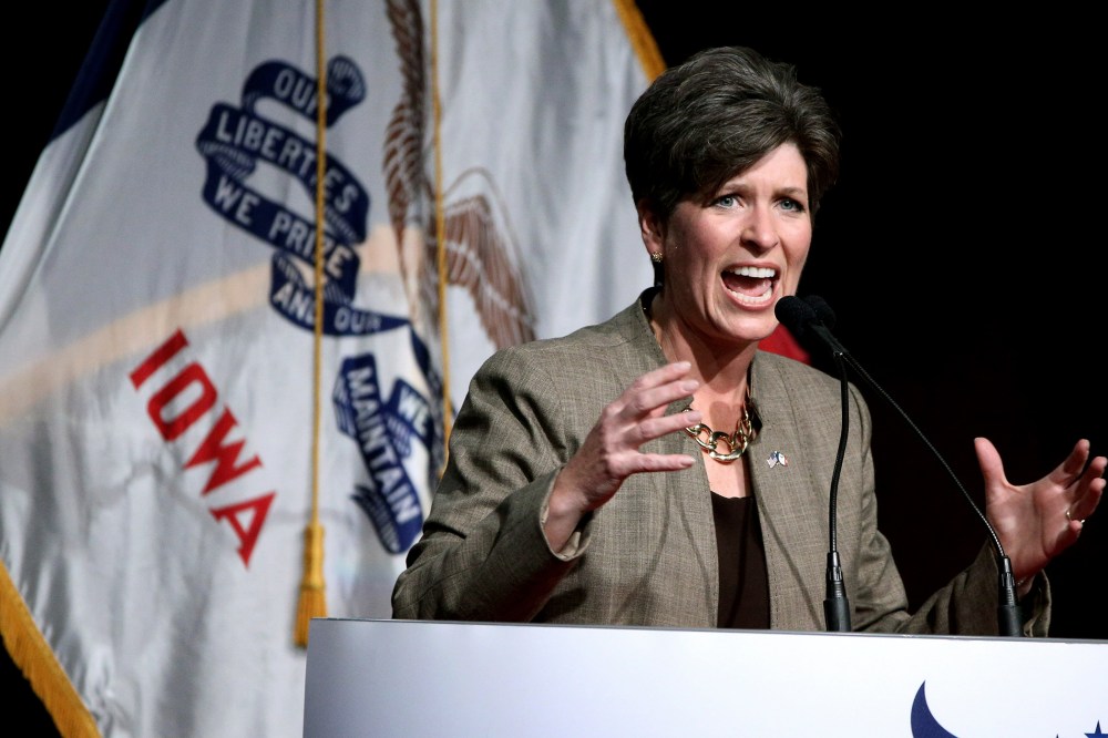 Republican senatorial candidate State Sen. Joni Ernst, speaks during the Iowa Faith and Freedom Coalition fall fundraiser on Sept. 27, 2014, in Des Moines, Iowa. (Justin Hayworth/AP)