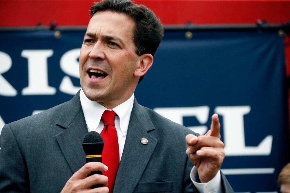 State Sen. Chris McDaniel speaks at a rally in Madison, Miss., June 19, 2014.