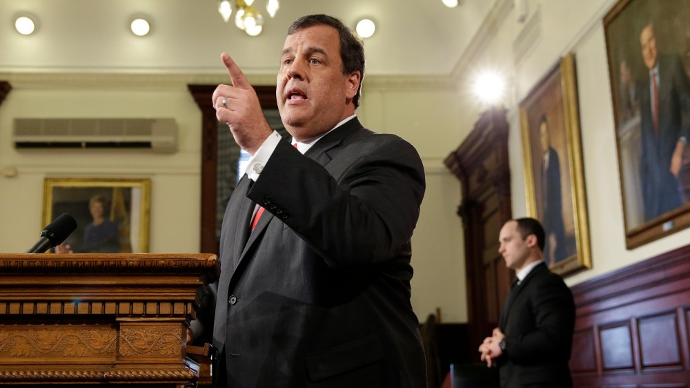 Chris Christie answers a question about the lane closures near the George Washington Bridge on Friday, March 28, 2014, in Trenton, N.J.