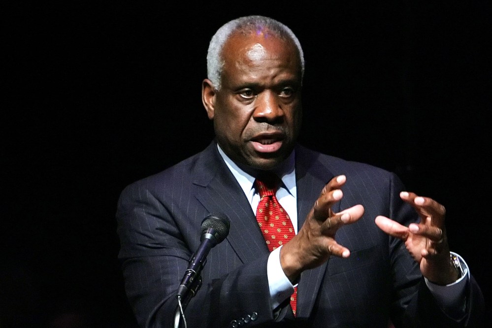 Associate Justice of the U.S. Supreme Court Clarence Thomas speaks at Marshall University in Huntington, W. Va., in this Sept. 10, 2007, file photo. (Photo by Randy Snyder/AP)