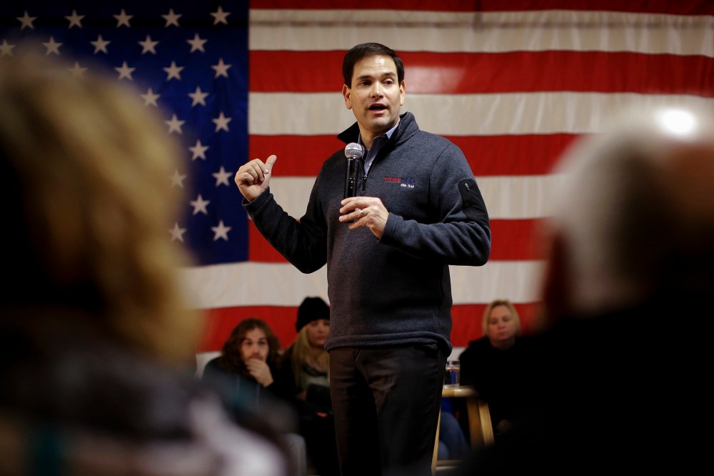 Republican presidential candidate, Sen. Marco Rubio, R-Fla. speaks during a campaign event at American Legion Post 34, Jan. 26, 2016 in Oskaloosa, Iowa. (Photo by Chris Carlson/AP)