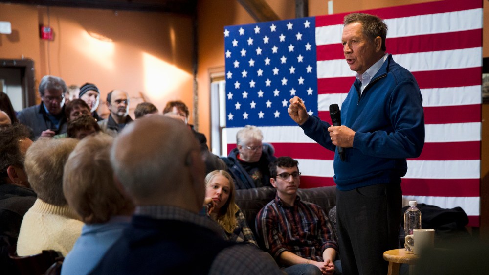 Republican presidential candidate, Ohio Gov. John Kasich speaks during a campaign stop, Jan. 26, 2016, in New Boston, N.H. (Photo by Matt Rourke/AP)