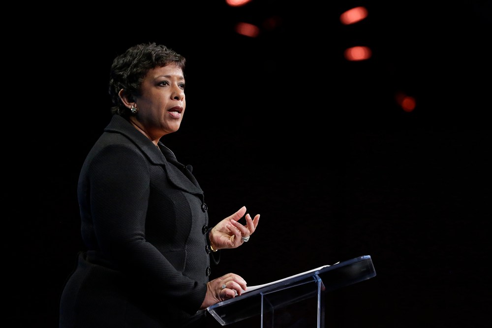 U.S. Attorney General Loretta Lynch delivers remarks during a keynote address to the RSA Conference on March 1, 2016, in San Francisco. (Photo by Eric Risberg/AP)