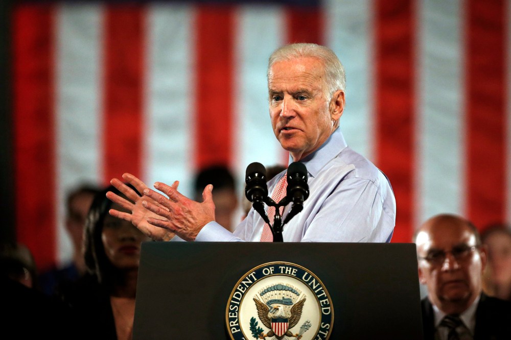 Vice President Joe Biden speaks at a rape-awareness event at the University of Colorado, in Boulder, Colo., April 8, 2016. (Photo by Brennan Linsley/AP)