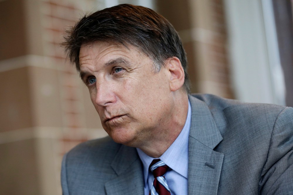 North Carolina Gov. Pat McCrory makes remarks during an interview at the Governor's mansion in Raleigh, N.C., April 12, 2016. (Photo by Gerry Broome/AP)