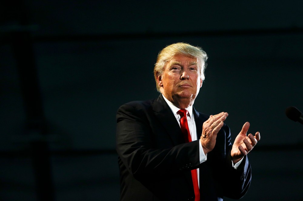 Republican presidential candidate Donald Trump applauds during a rally, June 2, 2016, in San Jose, Calif. (Photo by Jae C. Hong/AP)