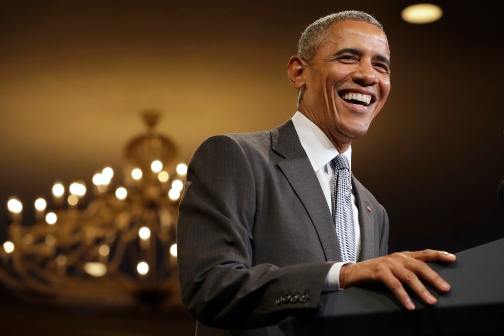 President Barack Obama laughs as the crowd sings "Happy Birthday" to him at the start of his remarks to the Young African Leaders Initiative event at the Omni Shoreham Hotel, Aug. 3, 2016, in Washington. (Photo by Jacquelyn Martin/AP)