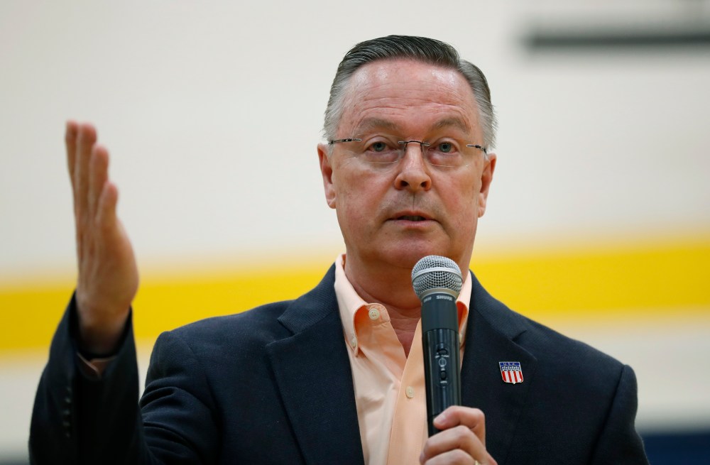 Rep. Rod Blum, R-Iowa, speaks during a town hall meeting, Thursday, May 11, 2017, in Marshalltown, Iowa.