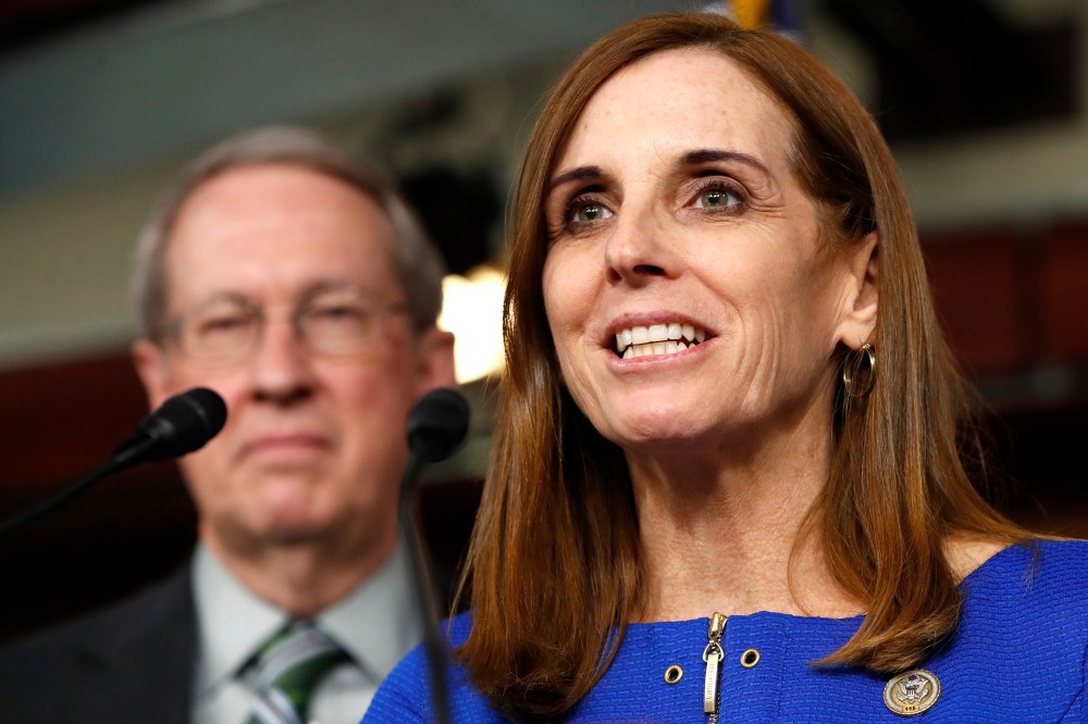 House Homeland Security Border and Maritime Security Subcommittee Chairwoman Rep. Martha McSally, R-Ariz., speaks during a news conference with House Judiciary Committee Chairman Rep. Bob Goodlatte, R-Va. on Capitol Hill in Washington, Jan. 10, 2018.