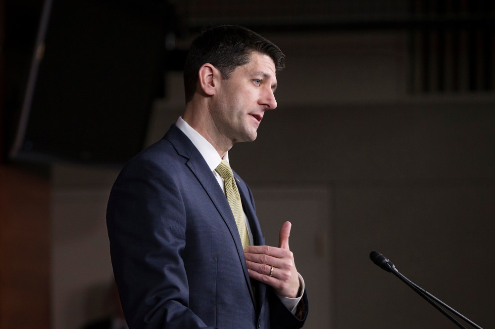House Speaker Paul Ryan of Wis., talks to reporters on Capitol Hill in Washington, March 3, 2016. (Photo by J. Scott Applewhite/AP)